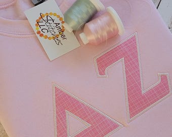 Delta Zeta Embroidered Applique Sweatshirt. Sorority Gift.