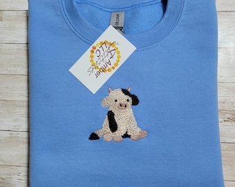 Embroidered Cow Sweatshirt | Farm Animal Gift