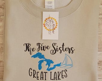 Embroidered Sweatshirt - The Five Sisters, Great Lakes Graphic