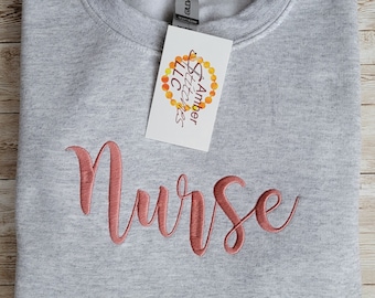 Embroidered Nurse Sweatshirt - Pink