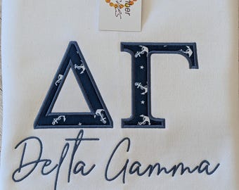 Delta Gamma Embroidered Applique Sorority Sweatshirt with Script