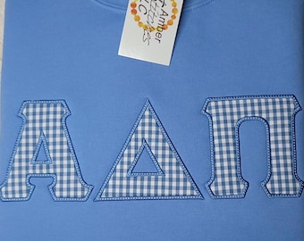 Alpha Delta Pi Sweatshirt: Embroidered Applique, Carolina Blue, XL