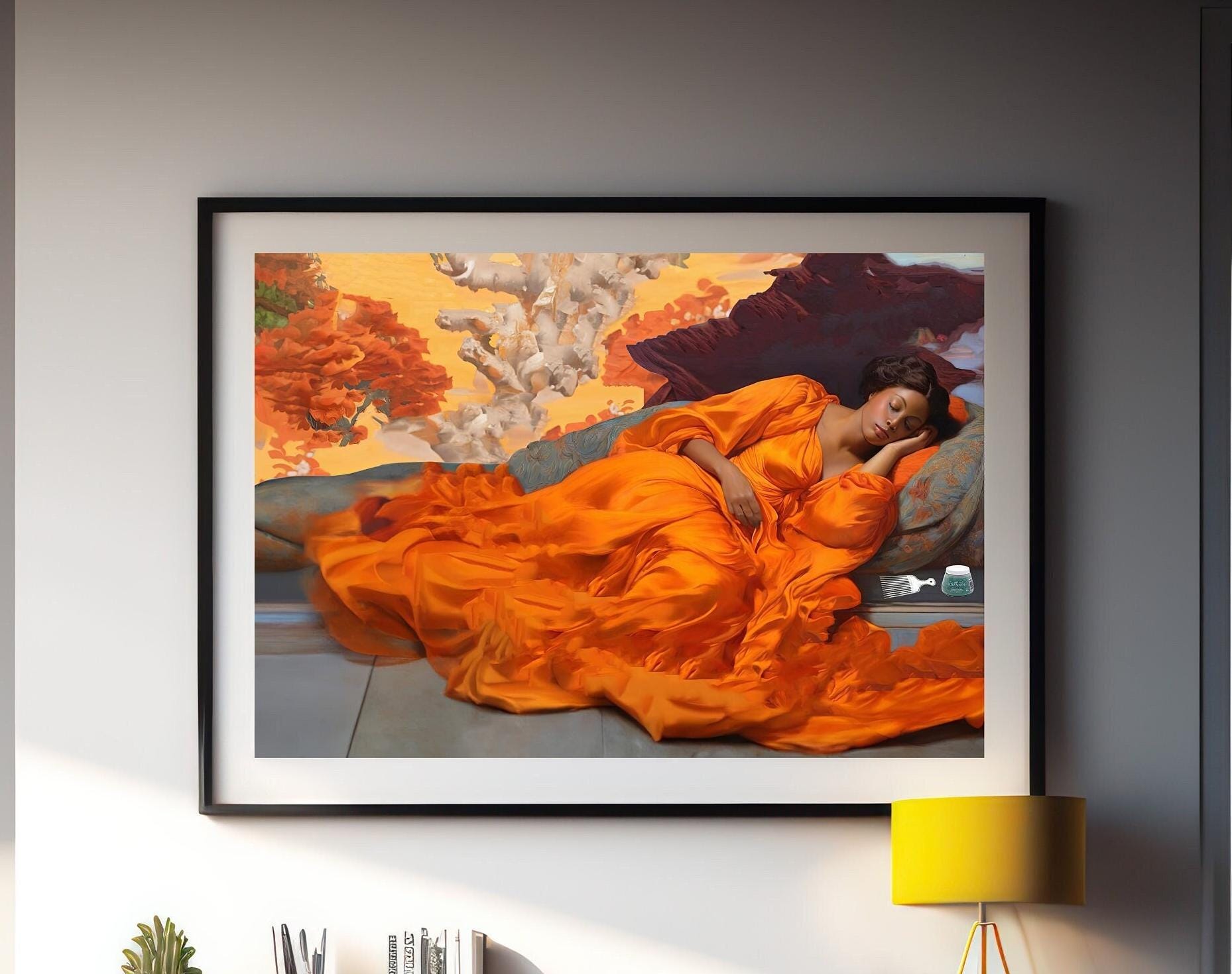 knee length dresses for ladies Abstract Fashion Woman in Orange Dress Canvas Wall Painting – Homcraft