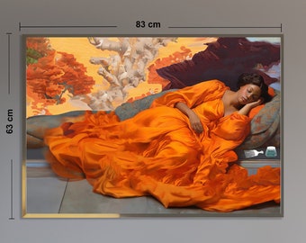 painting woman orange dress Woman Reclining Woman Wall Art Orange Dress Art