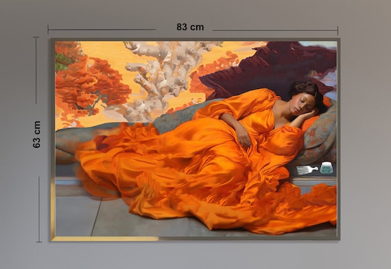 Woman Reclining Woman Wall Art Orange Dress Art - Etsy