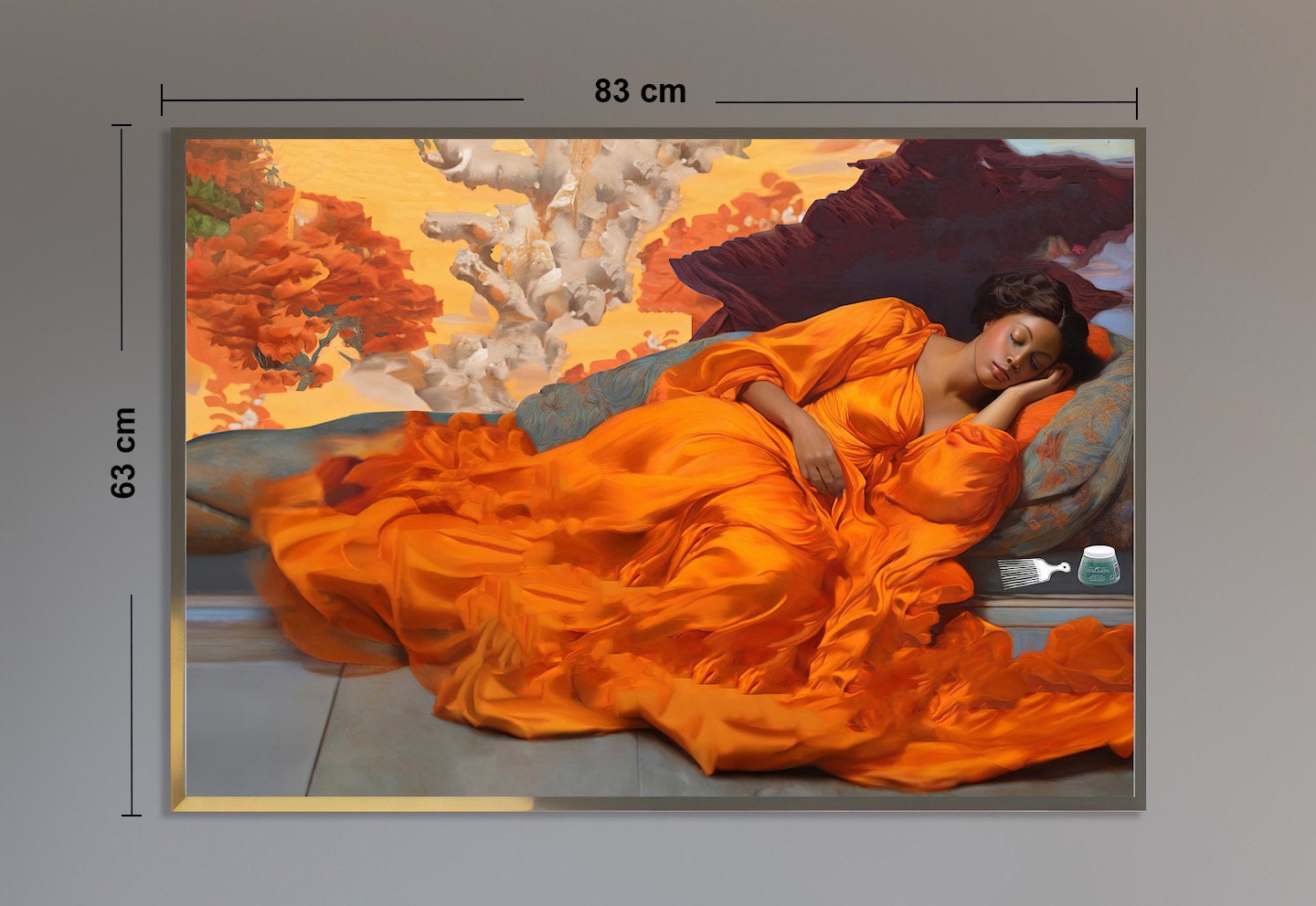 Woman Reclining Woman Wall Art Orange Dress Art - Etsy