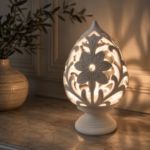 Pumo Table Lamp – Italian Artisan Bedside Lamp, Sculptural Lighting Decor, Handmade Pumo Lamp, E14 Warm Light