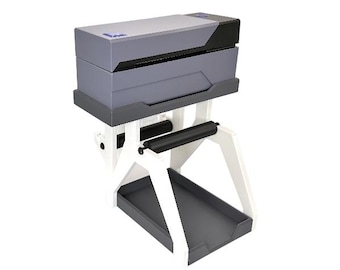 Rollo Gray USB Thermal Printer Stand Label Holder (Rolls and Stacks) | Space Saving 4x6 Sticker Roll Mount Rack | Compact Fanfold & Roll