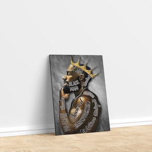 Black Man Canvas Wall Art, African American Man Crown Poster, Black Men I Am Empowered King Painting Poster, Motivational Phrases Black Men