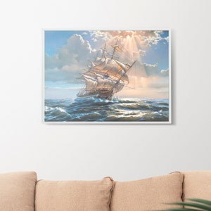 Ship Canvas Painting, Pirate Ship Painting, Sailing Painting, Luxury Wall Art, Boating Ship Painting, Rowing Boat Painting, Framed Canvas