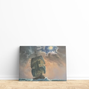 Sailing Ship Wall Art, Warships Wall Decor, Ship Canvas Painting, Pirate Ship Painting, Sailing Painting, Boating Ship Painting Seascape Art