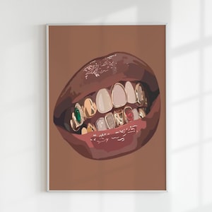 Lip Golden Teeth Canvas, Black girl art, Printable Black Art, Instant Hang, Black Woman Wall Art, Black Girl Wall Art, Best Gift for Her