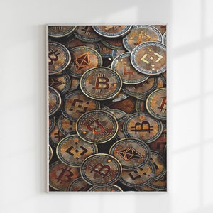 Bitcoin ETH BTC Cryptocurrency, Crypto Golden Money, Bitcoin Artwork, Trader Canvas, Print Wall Art, Home Decor, Finance Decor for Room