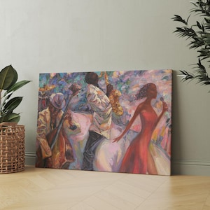 African Singer And Musicians, Oil Painting Print, African Jazz Art, African Music Painting, Wall Art, Jazz Music Canvas, Best Gift for Her,