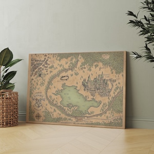 Lienzo con mapa de la serie de películas, mapa de Hogwarts, arte mural en lienzo de la serie de películas de fantasía y ciencia ficción, arte mural en lienzo con mapa antiguo, el mejor regalo para los fanáticos de las series de películas