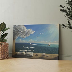 鳥の本キャンバスプリントアート、サルバドール・ダリ、シュルレアリスムの壁アート、すぐに掛けられるキャンバス、複製、ファンタジー海のプリントブック、海のキャンバス