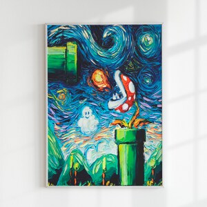 Abstract Canvas Art, Van Gogh Mario Canvas, Super Mario Canvas, Modern Mario World Printed, Mario World Art Canvas, Modern Poster, Best Gift