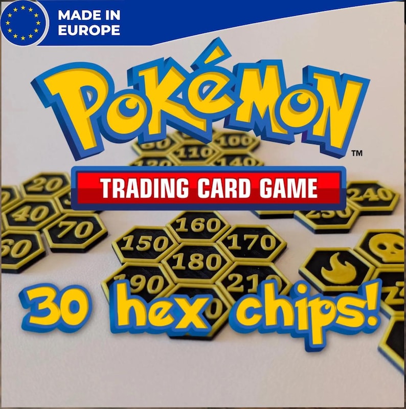 30 x Custom Pokemon: Trading Card Game Hex Tokens