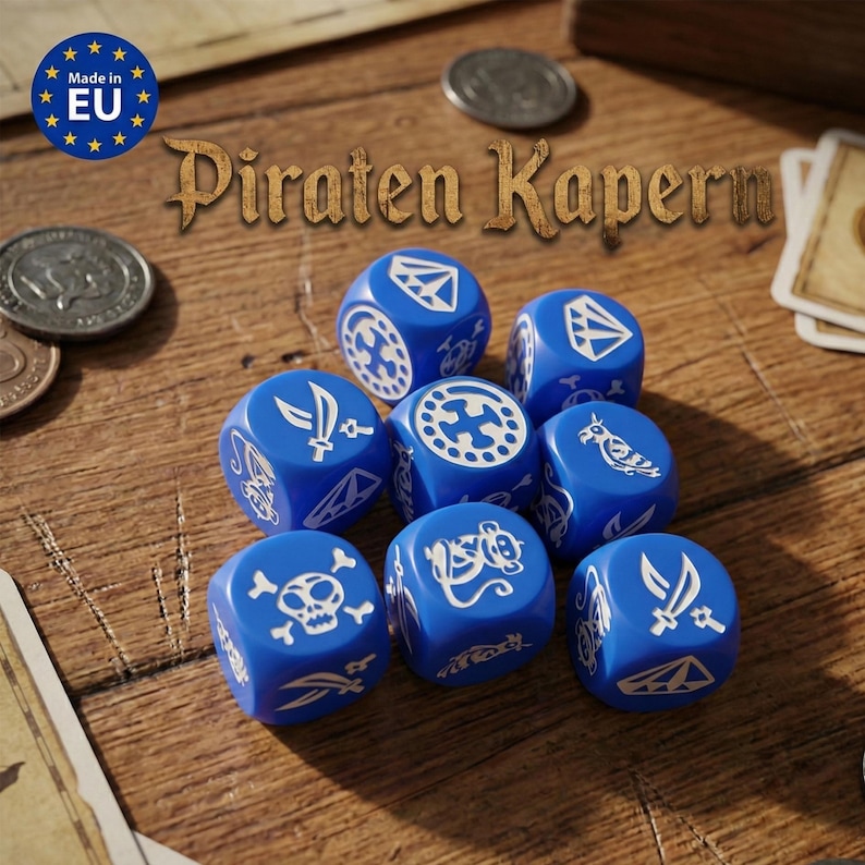 Piraten Kapern Replacement Dice Set (8 Pcs) | Custom Color PLA | Pirate Themed Board Game Accessories | Thousand Island Treasure