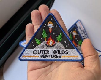 Outer Wilds Ventures Embroidered Patch: Space Exploration Rocket Campfire Badge