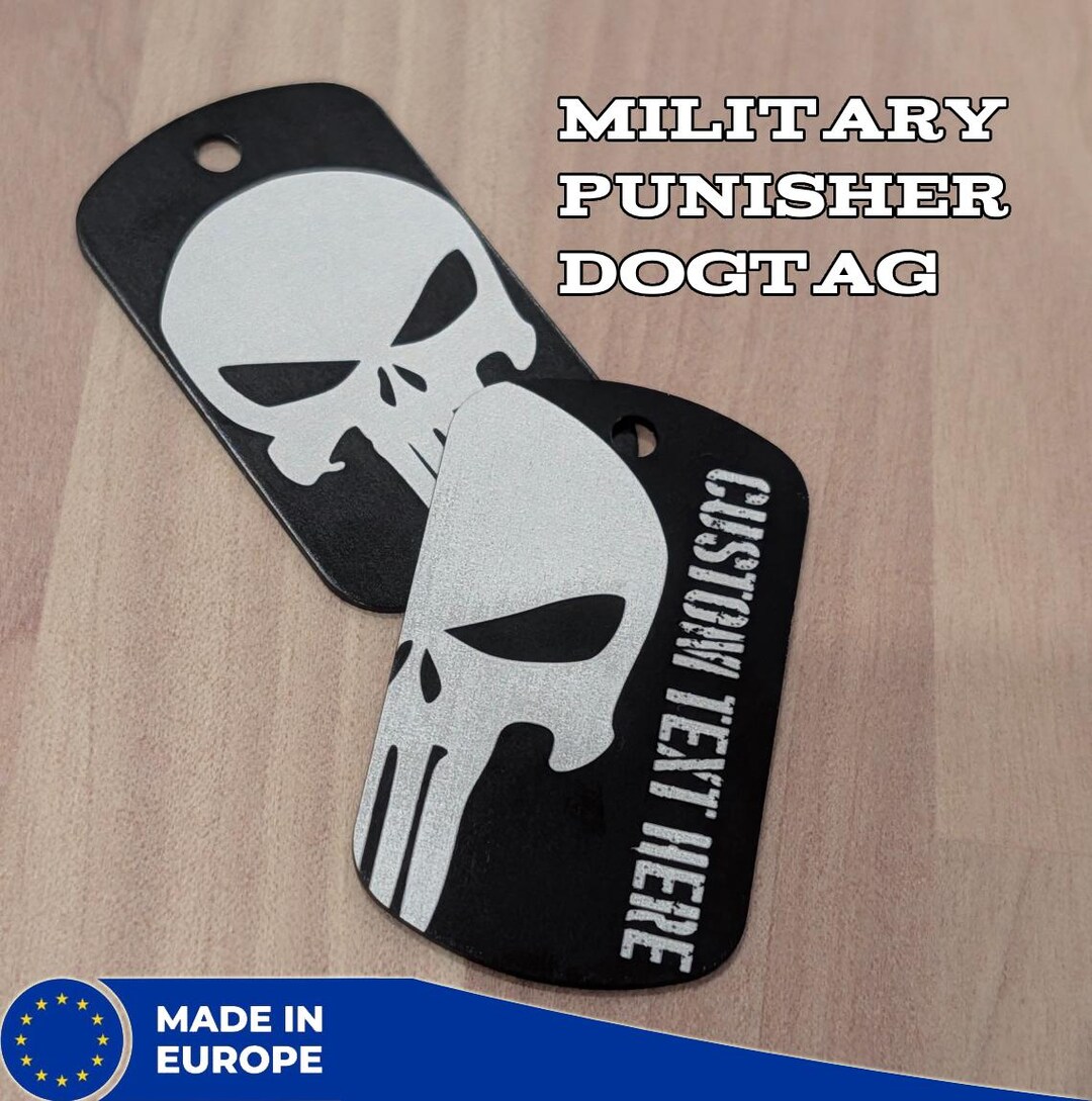 Punisher Skull Dog Tag - Military Style Black Stainless Steel