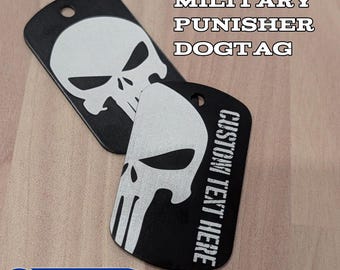 Punisher Skull Dog Tag - Military Style Black Stainless Steel Pendant