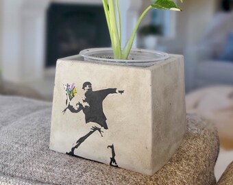 Banksy Theme Square Concrete Planter