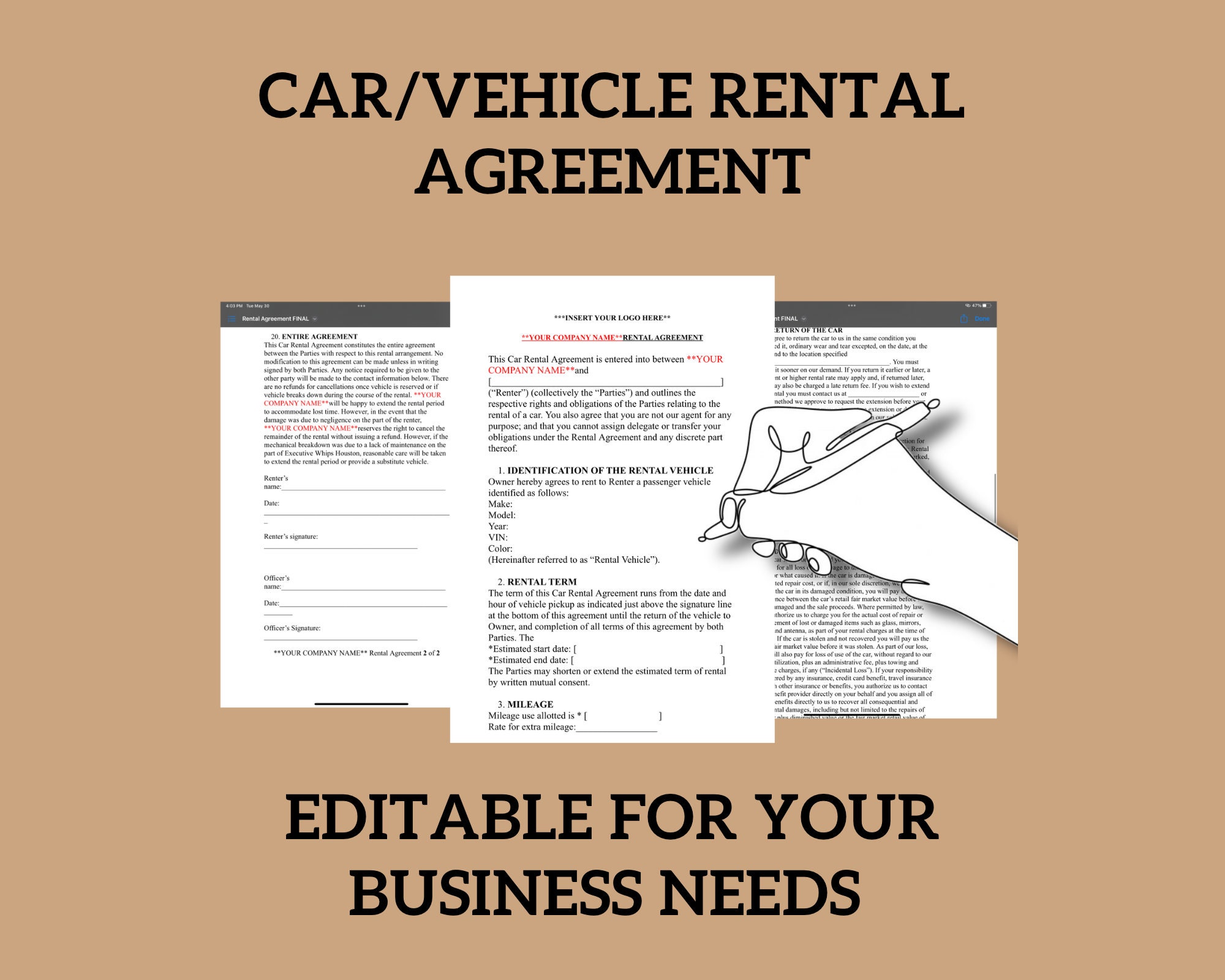 Car Rental Agreement - Etsy