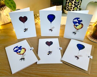 Set of 3 or single Bee Greeting or Note Cards