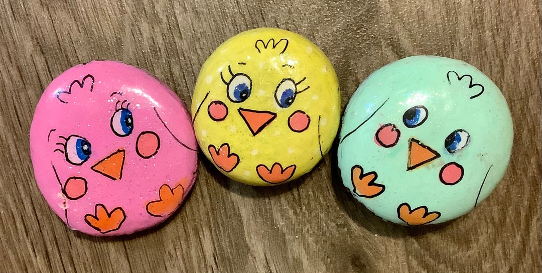 Pastel Chick Painted Rock (set of 3) - Etsy