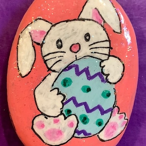 Bunny With Egg Painted Rock