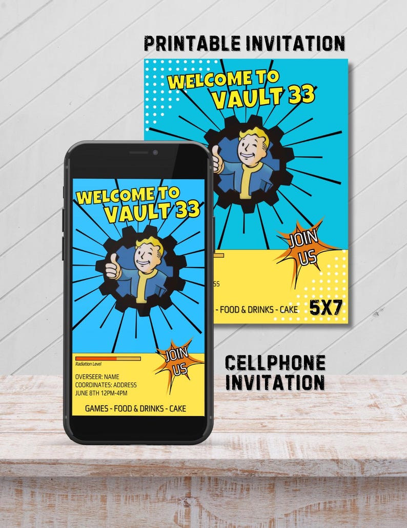 Fallout Birthday Invitation, Party Invite Template, Pip Boy Template ...