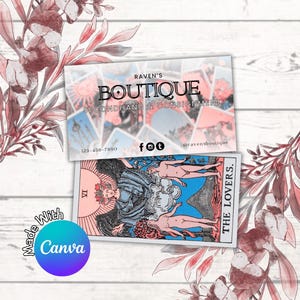 Plantilla de tarjeta de presentación de adivinación mística, Descarga instantánea, Cartas de tarot encantadas, Astrología, Gótico y pastel, Canva, Adivinación