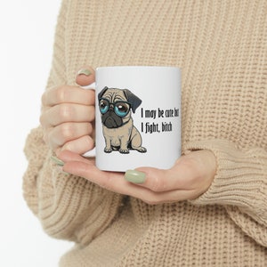 Pugs! Cute Little Fighter Pug Wearing Glasses Mug - Perfect For any occasion - Ceramic 11oz