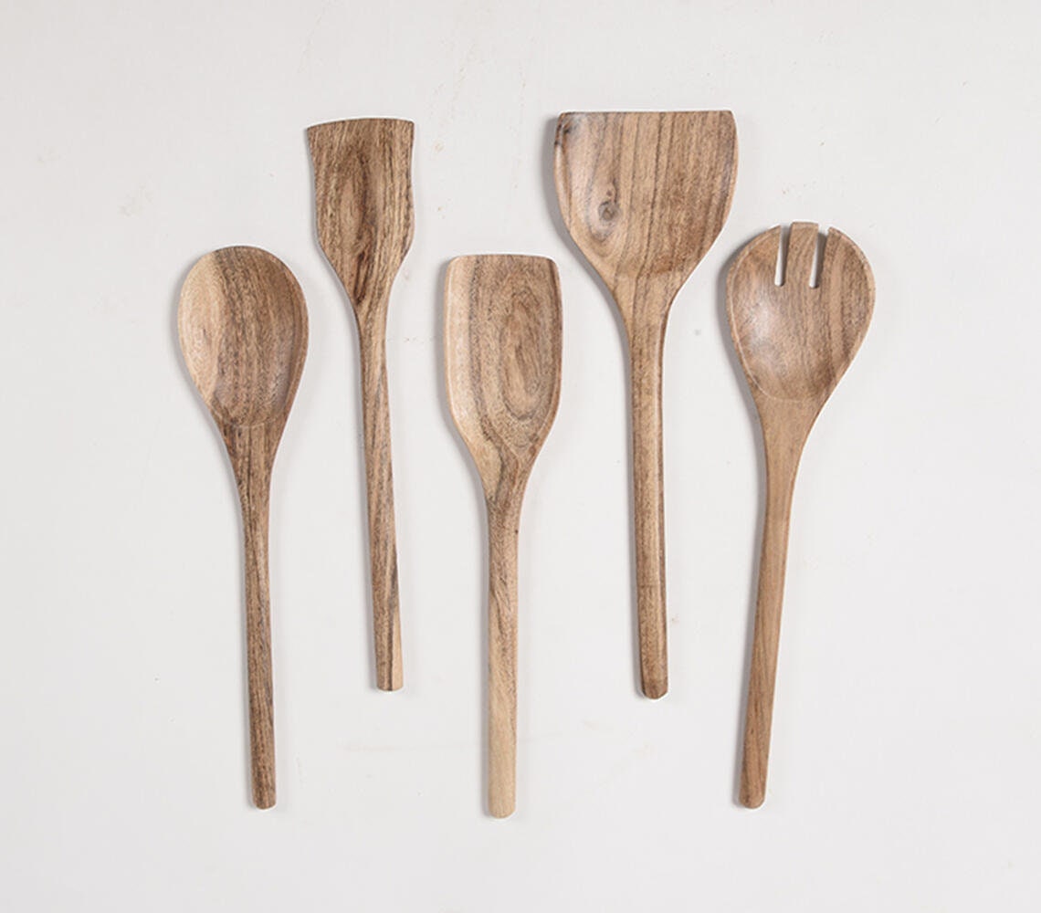 Wooden Utensils for Cooking, AOOSY 5pcs Wooden Spoons for Cooking, Acacia  Wood Kitchen Utensils with Spatula Spoon Set Non-Stick Comfort Grip Wooden