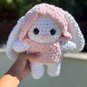 Crochet Bunny in Pink Hoodie – Handmade Amigurumi Bunny Plush, Cute Stuffed Animal Toy, Kawaii Bunny Gift, Soft Pastel Plushie, Baby Shower
