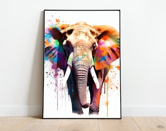 Watercolor Elephant PRINTABLE ART Elephant Print Download Elephant Poster Wildlife Gift Animals Wall Decor Nursery Animal Painting Colorful