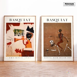 Jean Michel Basquiat, Basquiat Print Set de 2, Cartel de la exposición Basquiat, Decoración moderna de la pared, Conjunto de arte de la pared de la galería