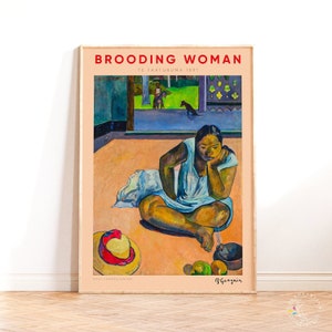 Poster della mostra di Paul Gauguin, Donna meditabonda, Arte della parete del museo, Stampa d'arte tahitiana, Decorazione per la casa vintage, Idea regalo