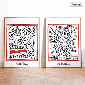 Keith Haring Set of 2, Keith Haring Love, Pop Art Print, Keith Haring Print, Contemporary Art Print, Wall Decor