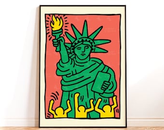 Keith Haring Print, Statue of Liberty Exhibition Poster, Wall Art Print