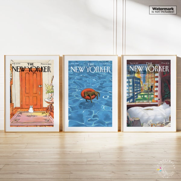 The New Yorker Magazine Cover Poster Set of 3, Wall Art Print, Gallery Wall Set, Dogs New Yorker Print Set, New York Wall Decor