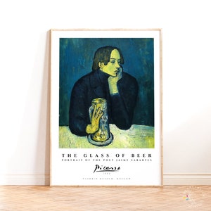 Pablo Picasso Il bicchiere di birra Poster espositivo, Le Bock, Arte da parete del museo, Stampa d'arte moderna, Stampa d'epoca blu, Decorazione per la casa, Citazione dell'artista