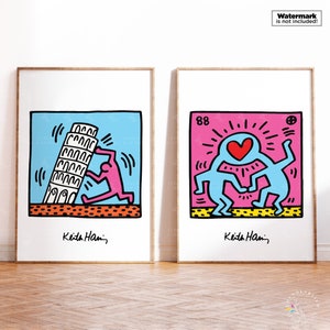 Keith Haring Set of 2, Keith Haring Love, Pop Art Print, Keith Haring Print, Contemporary Art Print, Wall Decor