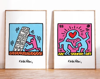 Keith Haring 2er Set, Keith Haring Love, Pop Art Print, Keith Haring Print, Zeitgenössischer Kunst Druck, Wanddekoration