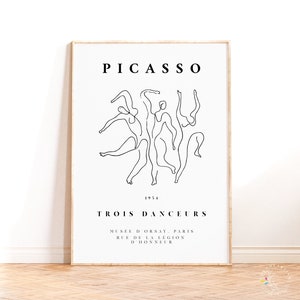 Stampa di poster della mostra dei tre ballerini di Pablo Picasso, serie One Line Art, arte da parete minimalista, regalo di inaugurazione della casa
