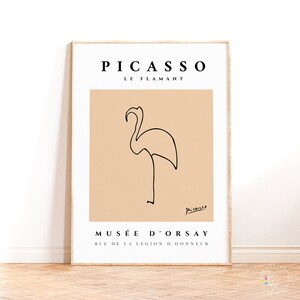 Pablo Picasso Flamingo Poster, Stampa da parete con animali Picasso, Poster Line Art, Stampa d'arte moderna, Disegno minimalista Decorazione d'arte da parete