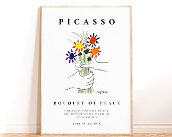 Pablo Picasso Bouquet of Flowers Exhibition Poster Print, Flower Market, Minimalist Wall Art, Home Decor Housewarming Gift