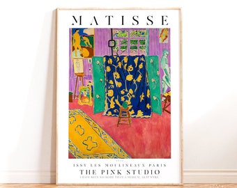 Pôster de Henri Matisse, The Pink Studio, Arte de parede de museu, Impressão de arte moderna, Arte vintage de Matisse, Citação de artista, Decoração de casa moderna, Ideia de presente