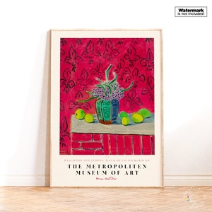 Affiche Henri Matisse, citrons sur fond rose fleur de lys, impression d'art moderne, décoration moderne abstraite Matisse, affiche de peinture fauvisme